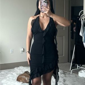 Heiress Beverly Hills ruffle mesh sheer asymmetrical dress